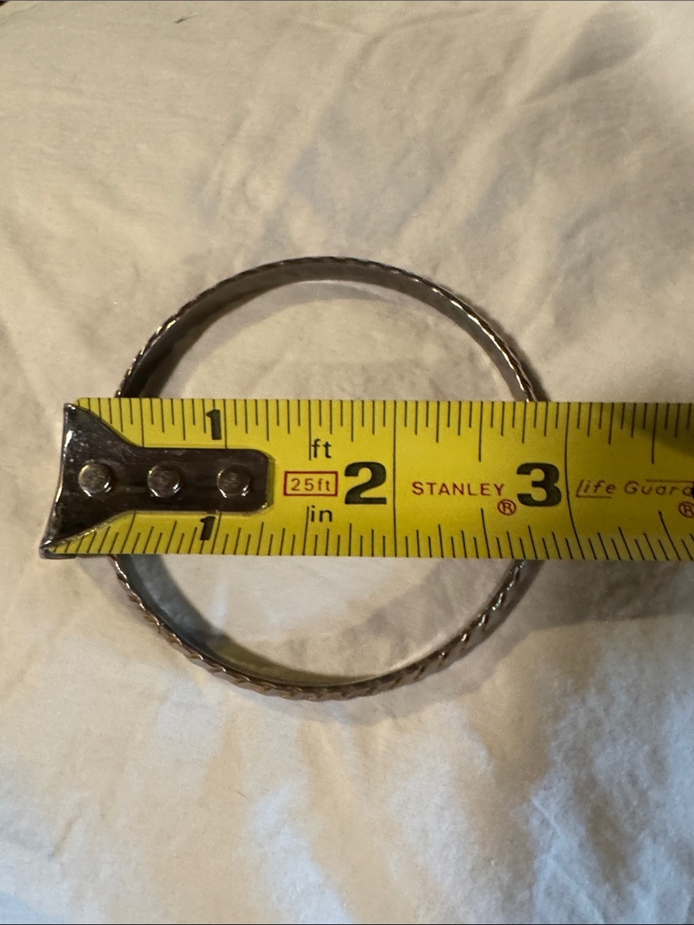 Textured Silver Metal Bangle Bracelet in Slanted Rope Design - Picture 4 of 4